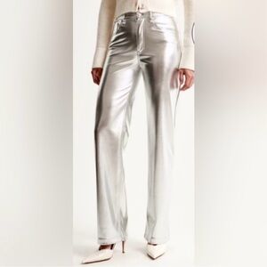 NWT Abercrombie & Fitch Women's Shiny Silver Soft Vegan Leather Pants Size 27 /4